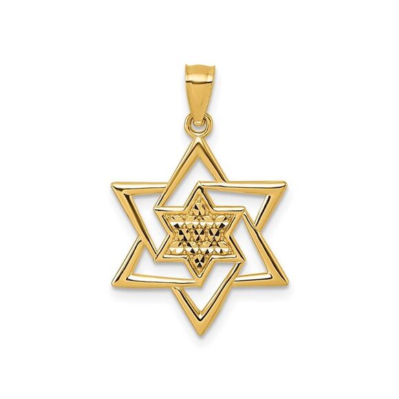 14K Yellow Gold Diamond-cut Star Of David Pendant (NO CHAIN)